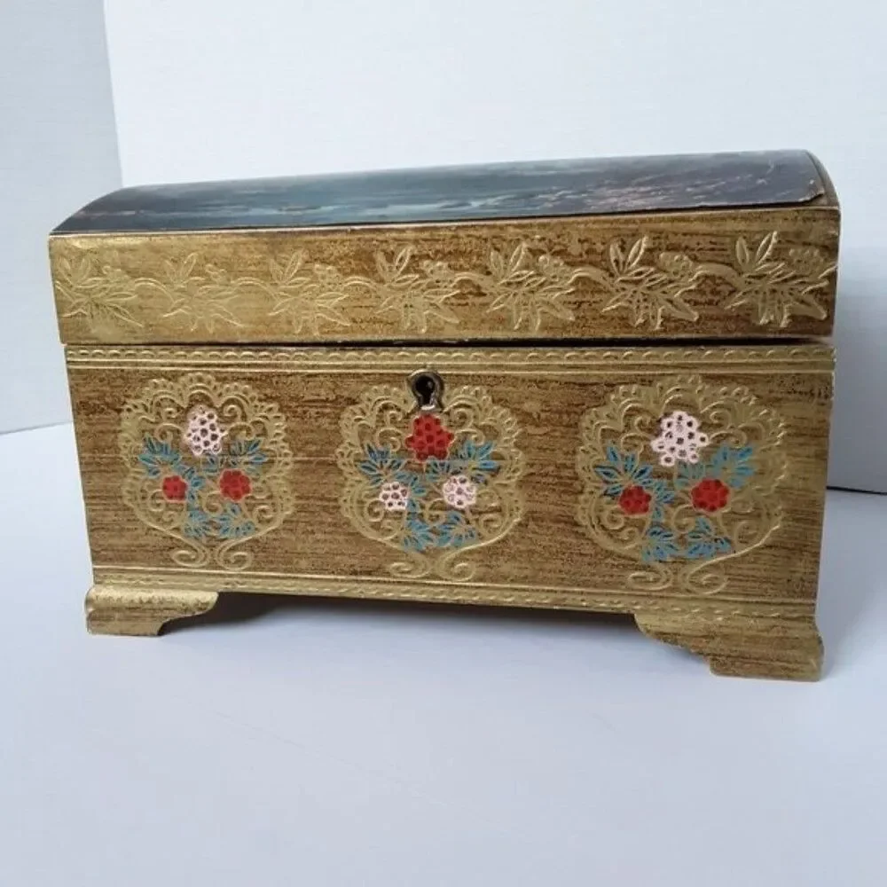 Vintage Florentine Style Musical Jewelry Chest/Box